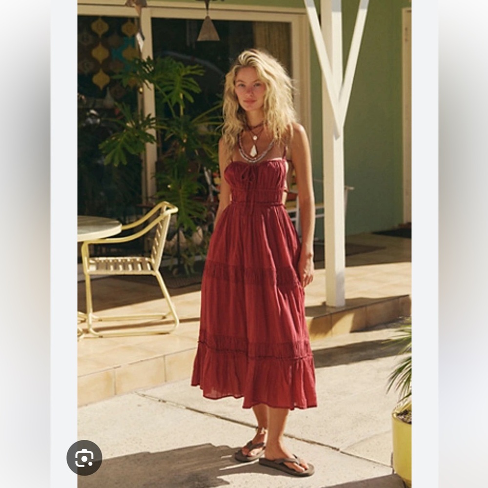 Free People Brick Red Smocked Tiered Maxi Dress